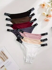 7 Packs Women's Ribbed Waistband Hipster Panty With English Text - Multicolor - View 3