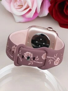 Pulseira compatível com flor de rosa esculpida de 1 peça, 41 mm, 40 mm, 44 mm, 45 mm, 42 mm, 38 mm, 49 mm e 46 mm para mulheres, pulseira floral fofa, pulseira esportiva de silicone macio compatível com Series SE 10, 9, 8, 7, 6, 5, 4, 3, 2, 1 Ultra, pulseira elegante com elemento rosa