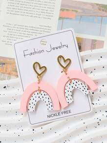 1 Pair Valentine's Day Faux Clay Acrylic Matte Lacquer Geometric Arch-Like Heart Lover Polka Dot Print Earrings,Elegant Quality Holiday Gift Earrings, Ins Style