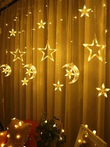1件装 2024新款LED窗帘灯，星月灯，卧室及房间装饰灯，斋月照明，适合家居、节日窗户装饰，是生日、新年、情人节装饰和节日氛围照明的理想之选 - 月抱星窗簾燈 - 查看 5
