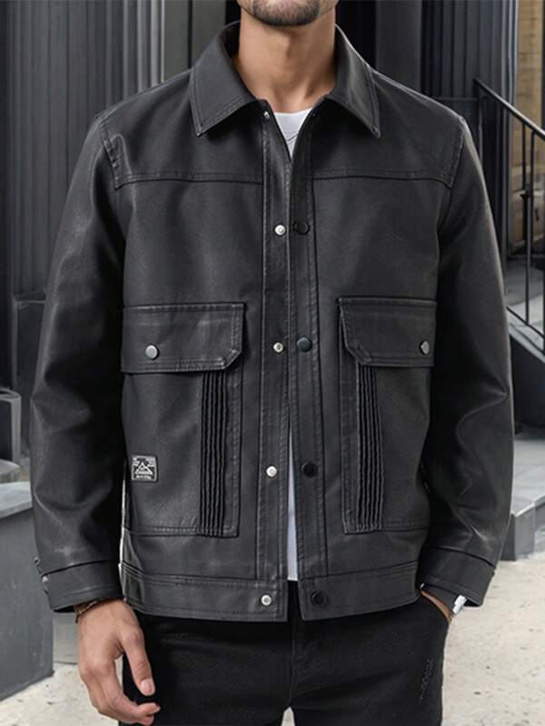 Jaqueta de PU solta para homens, jaqueta de motocicleta de manga comprida da moda, presente para amigos, maridos, namorados