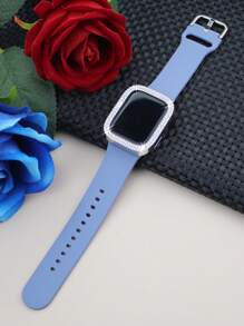 Compatible With Apple Watch Band And Case Combination Set Women's Fashion Sports Soft And Comfortable Metal Buckle Silicone Band + Anti-Drop, Anti-Scratch Shiny Double Row Diamond Hard PC Case Compatible With Apple Watch 38/40/41/42/44/45/46/49MM Band And Cases Compatible With Apple Watch Series Ultra/10/9/8/7/6/5/4//3/SE Replacement Band Case Set