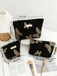 1Pc/Set Gold Butterfly Pattern Multifunctional Cosmetic Organizer Handbag ,Wallet Pouch Portable Cosmetics Brush Storage Clutch With Zipper Closure For Lipstick, Brush, Skincare, Mobile Phone, Coin, Hailclips Small Items, For Home, Travel - Multicolor - View 6