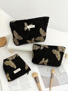 1Pc/Set Gold Butterfly Pattern Multifunctional Cosmetic Organizer Handbag ,Wallet Pouch Portable Cosmetics Brush Storage Clutch With Zipper Closure For Lipstick, Brush, Skincare, Mobile Phone, Coin, Hailclips Small Items, For Home, Travel - Multicolor - View 2