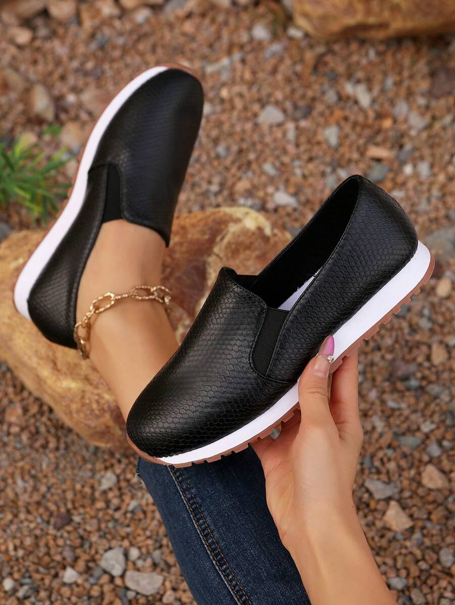 Zapatos planos informales para mujer con banda elástica y detalles dorados