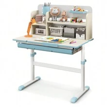 Homasis Kids Multifunctional Study Table Study Desk W/ Tiltable Desktop Book Stand - Blue - View 1