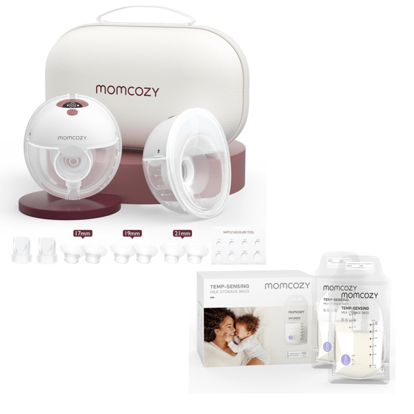  Momcozy M5 Breast Pump And Breast Milk Storage Bag Set Includes The M5 Hands-Free Portable Wireless Breast Pump And A Temperature-Sensitive, Color-Changing, Leak-Proof 180ml Breast Milk Storage Bag
