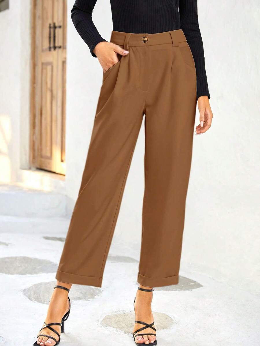 Women's High Waist Straight Leg Office Pants Lightweight Casual Travel Trousers With Pockets