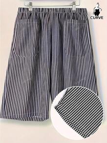 Short ample décontracté confortable avec taille élastique, imprimé rayé de plage de style classique, pour le printemps/été, grande taille