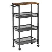 VASAGLE 4-Tier Trolley, Space-Saving Kitchen Cart With Wheels, Steel Frame, Handle, Trolley For Small Spaces, 22 X 45.5 X 77 Cm, Kitchen Bathroom Living Room Studio, Rustic Brown And Black