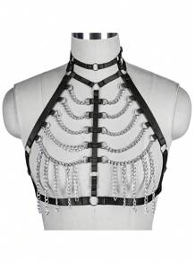 Women Sexy Elastic Body Harness Lingerie Hollow Out Cupless Cage Bra - A - View 2