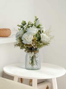 1 Bunch Artificial Flowers Faux Roses Flowers For Vase With A Flower Arrangement,Artificial Silk Roses Dining Table Centerpiece Decor,Flower Arrangements For Wedding Home Office,Kitchen Decor Gifts Birthday Graduation - White - View 5