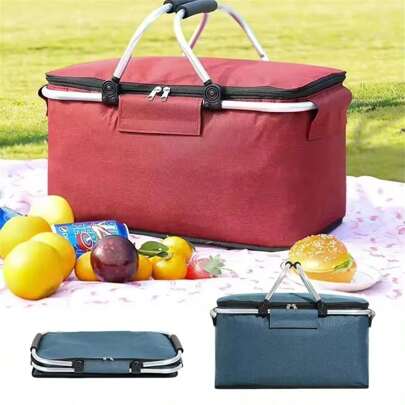 1 件装折叠野餐篮，牛津布保温篮，多功能野餐包，户外冰袋冷藏篮，加厚铝箔冰篮