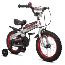 STITCH Chevalier 12/14/16 Pouces Vélo Enfants pour Garçons et Filles de 2 à 7 Ans, Vélo à Vitesse Unique pour Enfants avec Cadre en Acier Carbone, Roues d'Entraînement, Double Freins à Main et Cloche (Rouge, Argent+Bleu, Argent+Rouge)