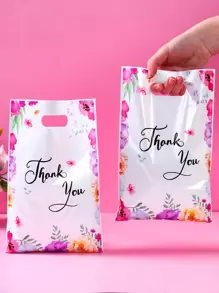 10/25/50pcs Flower Thank You Pattern Gift Bags, Flower Theme Birthday Babe Shower Party Family Friend Holiday Party Decoration Supplies, Wedding Bridal Shower Ladies' Birthday Party Thank You Gift Bags, Multi-Purpose Gift Wrapping Supplies