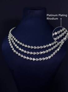 Set de 5 bijuterii de mireasă în stil regal de lux, include colier, brățară, cercei, inel, lucrat manual cu design de ciucuri cu frunze stratificate și zirconiu cubic, potrivit pentru purtare zilnică și nuntă, cadou de aniversare a nunții (ambalaj în cutie cadou) inclus