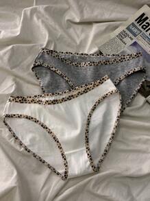 3pcs Tween Girls' Contrast Color Edge Basic Comfortable Breathable Underwear