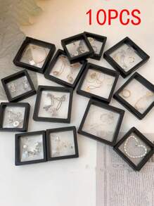 10件PE膜防氧化透明珠宝展示盒，防氧化珠宝盒，防尘珠宝悬挂收纳盒，防氧化小巧精致珠子展示盒，多功能便携式珠宝收纳盒，商务旅行适用，3D相册浮动相框，用于吊坠、项链、手链、戒指、硬币、耳环、别针、收纳盒、防氧化珠子宝盒，PE膜浮动3D浮动展示盒返校