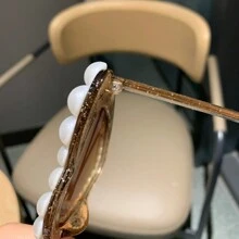 Óculos da Moda para Mulheres com Pedras Strass em Forma de Coração e Pérolas Falsas, Adereços para Fotos na Praia, Estilo Europeu e Americano para Férias de Verão na Praia, Ao Ar Livre, Viagem