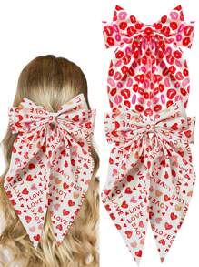 2/3/4 chiếc 2025 Kẹp tóc nơ dài họa tiết trái tim mới nhất cho bé gái, Kẹp tóc nơ đuôi dài mềm mại, Kẹp tóc kim loại cổ điển, Băng đô lụa, Phụ kiện tóc thanh lịch, Quà tặng tuyệt vời cho ngày lễ tình nhân - Nhiều màu - Xem 9