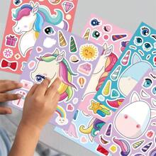 8Pcs Face Changing Sticker Unicorn Cartoon Cute Graffiti Children's Puzzle DIY Hand Account Puzzle Sticker (Some Colors And Styles Are Random)