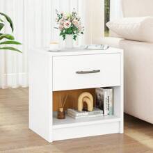 Lifezeal Modern Nightstand Bedside Table With Drawer Open Storage Shelf For Small Spaces Light Gray/Oak&White/Natural&White/Natural/White/Dark Gray - 白色 - 查看 1