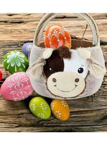子供用イースターバスケット かわいいぬいぐるみ牛 イースターぬいぐるみバスケット イースターぬいぐるみバスケット 卵探し袋 イースターの装飾 イースターのギフト - マルチカラー - チェックする 4