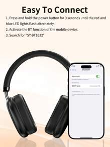 Wireless Over-Ear Bluetoth Headphones With Microphone Foldable & Portable HiFi Stereo Sound Headset With Memory Foam Ear Cups