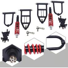 SHZICMY 340mm Front Suspension Swingarm Kit Upper/Lower Suspension Shock Swing Arm Assembly With Steering Strut Knuckle&Wheel Hub For Electric ATV Go Kart Quad Buggy, Black+Red - 黑色和紅色 - 查看 2