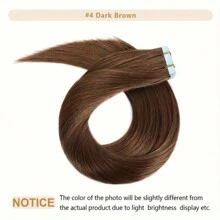 20pcs Straight Thick Tape In  Remy Human Hair Extension For Salon  Dark Brown Color 2# 16-26 Inches Silk Straight Double Side Seamless Skin Weft Hair Extension ,Feel - Easy To Apply And Reuse, High Quality Natural Style Tape In Hair  Extentions - S4 - View 5