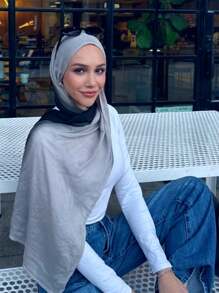 1条女士波西米亚风佩斯利花纹针织羊绒围巾，适合日常和假日穿着 - 黑灰色 - 查看 3