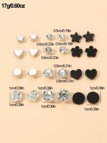 24 件女孩心形、星星、花朵、几何耳钉套装 - 彩色 - 查看 2