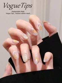 10 sztuk Lavender Jiu Beauty Nails XS/S/M/L Krótkie okrągłe do noszenia paznokcie, Eleganckie fantazyjne żółte kolory pochlebne, Ręcznie robione Premium krótkie paznokcie z gradientowymi kryształkami, Matowe krótkie, luźne, dociskane, do noszenia paznokcie, dociskane akrylowe paznokcie