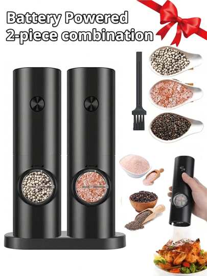 1pc/2pcs Electric Pepper And Salt Grinder , Battery Powered Adjustable Of Coarseness Black Pepper Grinder Mill , Automatic Grinding For BBQ Restaurant Kitchen For White Pepper, Black Pepper, Sea Salt, Cumin.