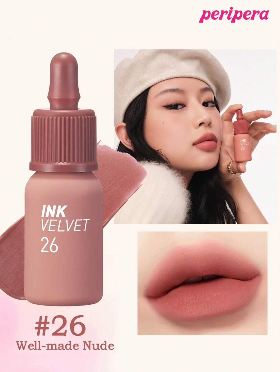Peripera K-Beauty Ink 丝绒唇膏，显色度高，持久不脱色，轻盈质地，不含麸质，不含防腐剂，丝绒哑光唇膏，液体唇膏，顺滑易涂，持久显色，韩国化妆品