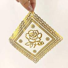 10pcs/Set- Elegant Golden Foil Rose Coasters Set - Soft, Easy-Clean PVC For Home Decor, Perfect For Afternoon Tea & Party, For Spring ! Gifts Birthday Graduation - Gold - View 8