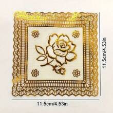 10pcs/Set- Elegant Golden Foil Rose Coasters Set - Soft, Easy-Clean PVC For Home Decor, Perfect For Afternoon Tea & Party, For Spring ! Gifts Birthday Graduation - Gold - View 4