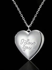 1 Pieza, Collar personalizado con forma de corazón, personalizable con fotos, disponible en 5 estilos, color plateado general, con corazón en forma de corazón personalizado grabado, se puede abrir como un colgante para guardar fotos.