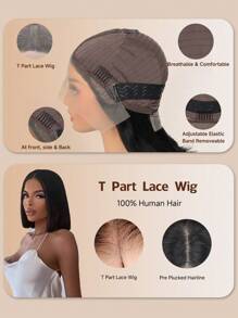 T Part Bob Wigs Human Hair 13x4x1 Lace Front Straight Bob Wigs For Women 180% Density Short Bob Glueless Wig Pre Plucked With Baby Hair Natural Black Color 180% Density - Natural Black - View 8