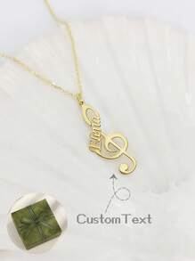 1 pièce collier personnalisé avec clé de sol gravée, collier de note avec nom, pendentif personnalisé avec symbole musical, cadeau parfait pour les amoureux, les amis, la Saint-Valentin, l'anniversaire, cadeau de luxe romantique pour la Saint-Valentin et l'anniversaire, boîte cadeau mode et casual, cadeau pour les musiciens. Fête des mères.