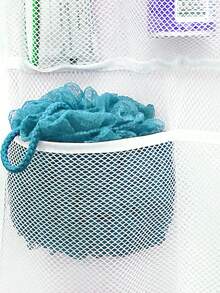 Organizador de ducha, organizador de baño o ducha con malla de secado rápido, 7 bolsillos para guardar champú, jabón, esponja vegetal y artículos esenciales para cruceros, 17 x 22 pulgadas, color blanco, 1 paquete