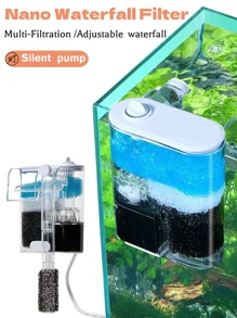 Filtro pequeño de 250 L/H, adecuado para acuarios de 1 a 4 galones, filtración triple, anti-succión, caudal ajustable, cable USB - Blanco - Ver 2