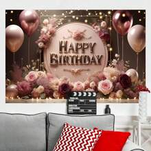 1PC Balon reutilizabil cu flori de trandafir roz, tema de zi de naștere, petrecere de aniversare, prăjituri pentru masă, banner decorativ din pânză din spate, decorat perfect, perete din camera de petrecere de zi de naștere, pânză din spate, accesorii de studio, nu este nevoie de energie 82,7*59,1/59,1*39,4/39,4*29,5 inci - Multicolor - Vizualizare 8