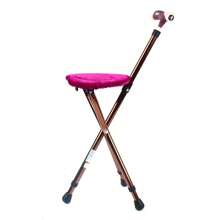 Free Standing Folding Massage Cane Seat Crutch Chair Walking Stick Disabled Height Adjustable Walking Cane Chair - Bronze Color and Pink - View 6