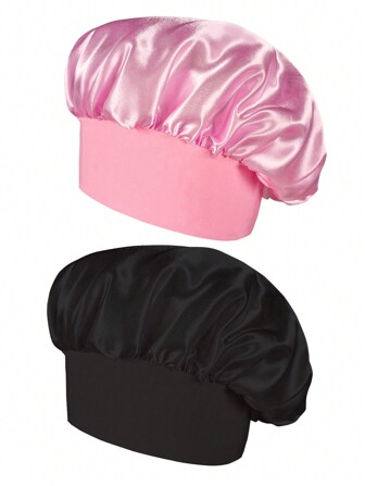 2Pcs Silk Bonnet For Sleeping, Satin Hair Bonnets, Soft Elastic Band Silk Sleep Cap, Silk Hair Wrap For Curly Hair (Black&Pink)