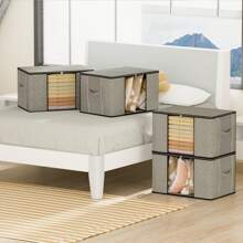 6 Pack 120L Storage Bag For Duvets Clothes Blankets, Reinforced Handles Easy To Move Moving Boxes For Underbed Storage Wardrobe Boxes Storage Box With Lid - Grey - View 1