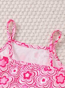 Young Girls Floral Cami Top And Biker Shorts Set, Sports/Casual Style, Summer Wear