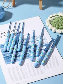 14/12/9 Stück/Set neue blaue Blumen Häkelnadeln aus weichem Material mit Zubehör und Aufbewahrungstasche, geeignet für DIY Strickprojekte wie Pullover, Schal, Socken, Handschuhe