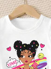 2pcs Toddler Cartoon Graphic Short Sleeve T-Shirt And Polka Dot Wide Leg Pants Set