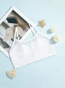 2 件纯色性感女士透明网眼运动文胸、内衣